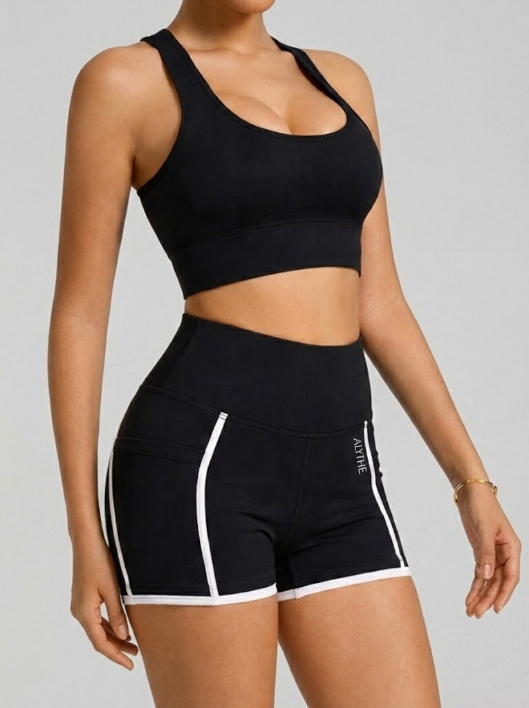 High Waist Contrast Trim Shorts Black