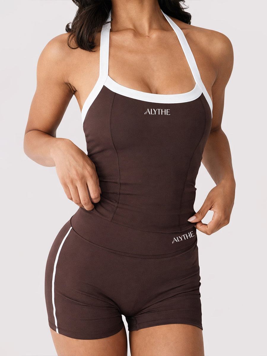 Contrast Halter Tank Top Brown