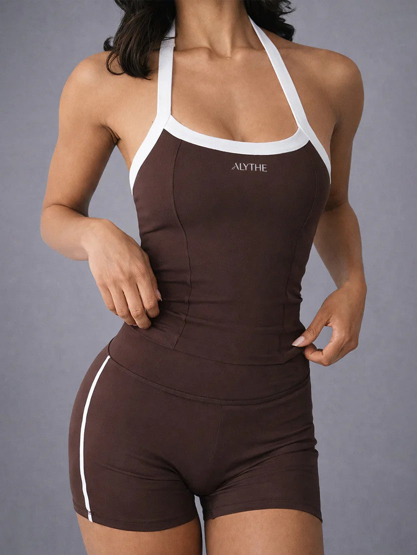 Contrast Halter Tank Top Brown