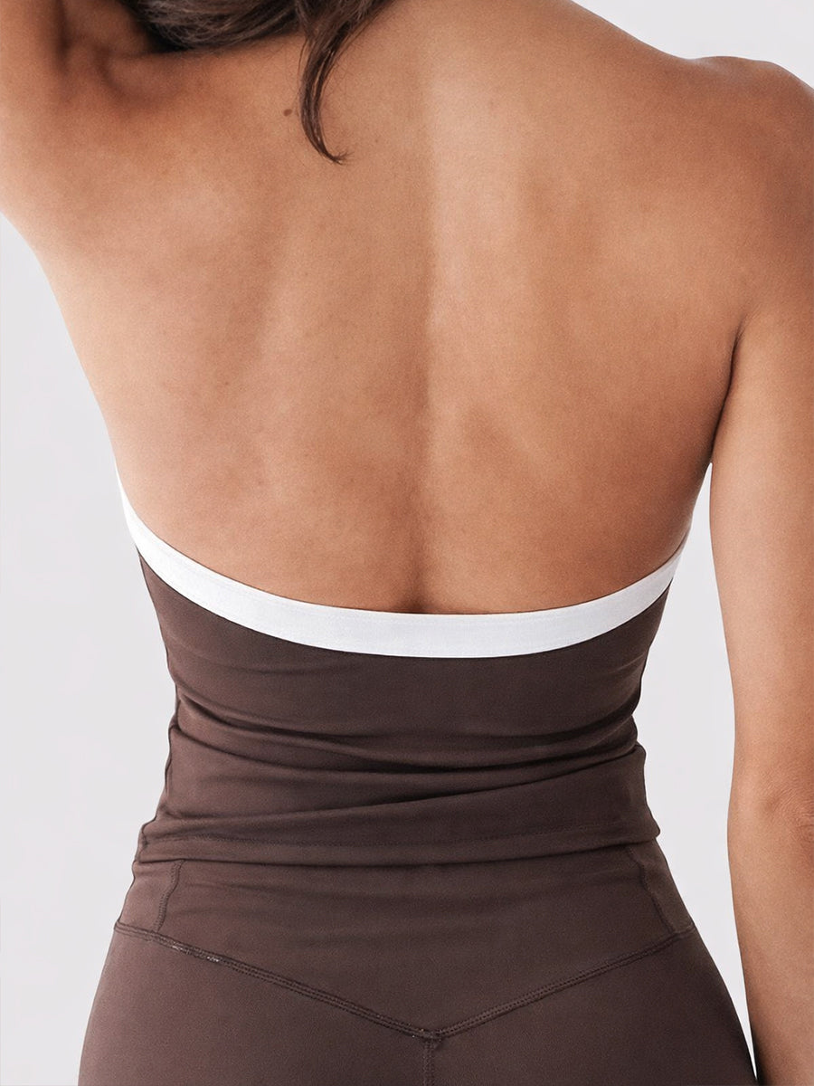 Contrast Halter Tank Top Brown