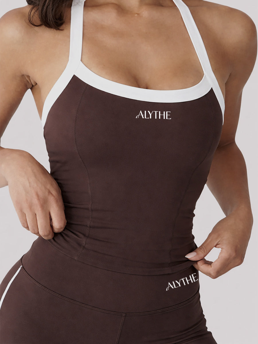 Contrast Halter Tank Top Brown