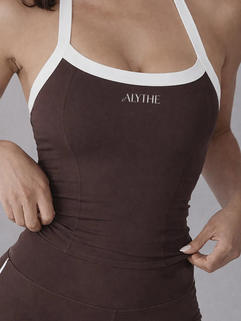 Contrast Halter Tank Top Brown