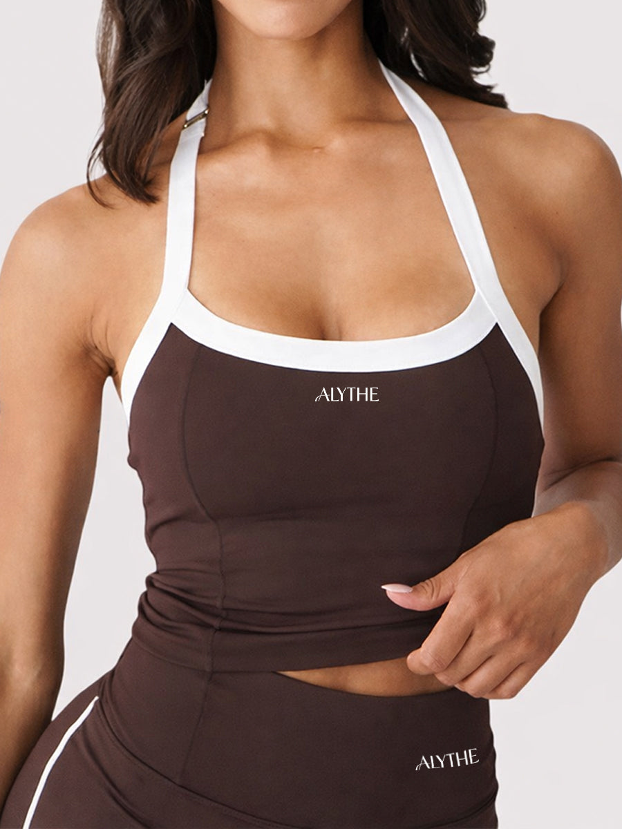 Contrast Halter Tank Top Brown