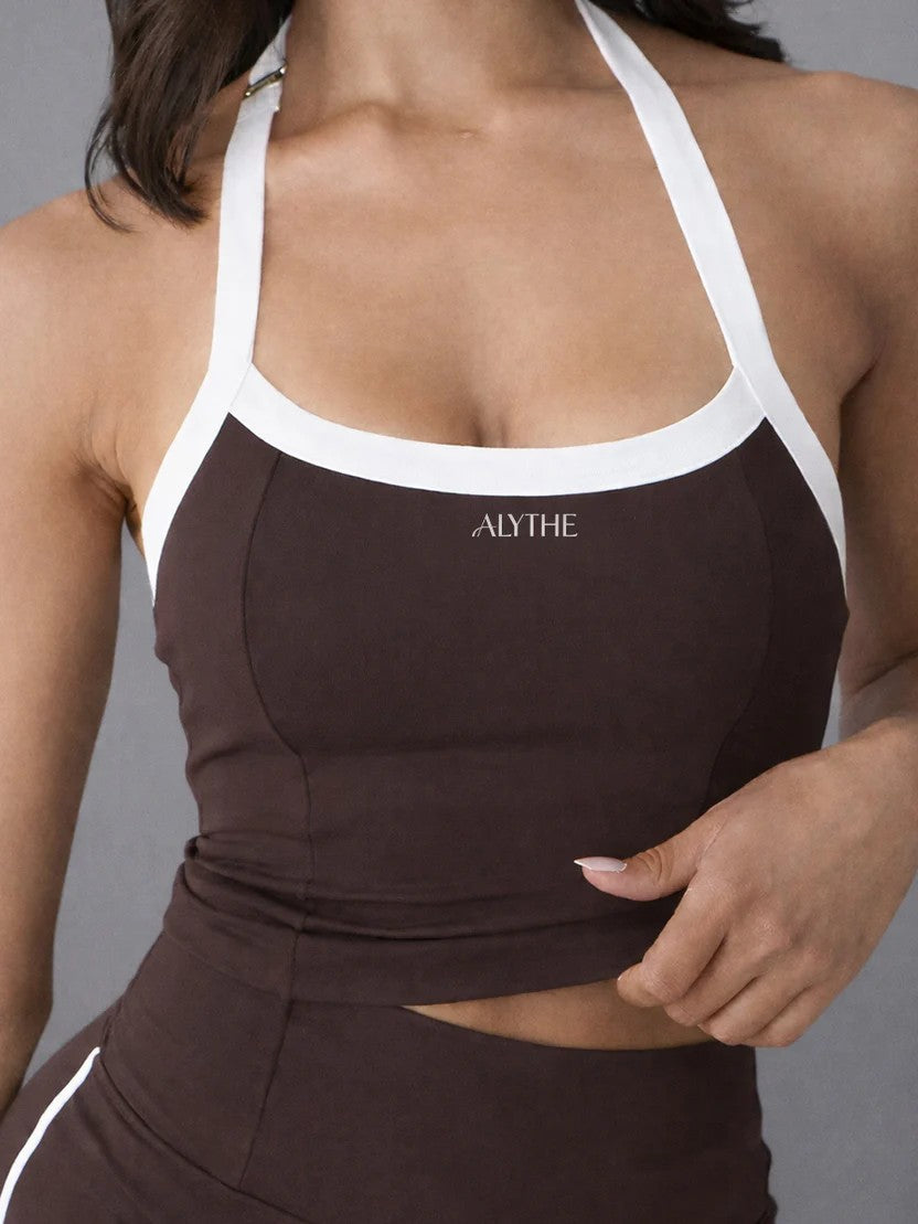 Contrast Halter Tank Top Brown