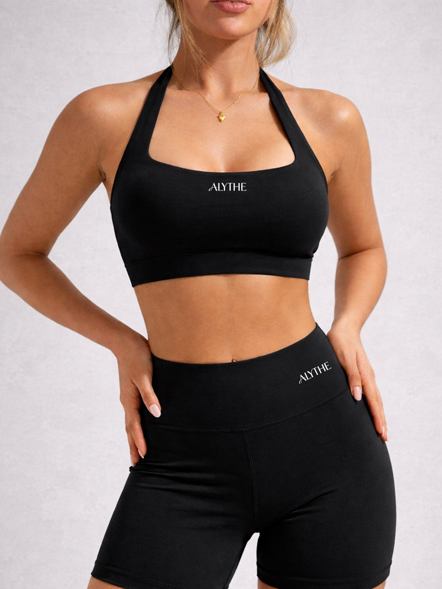 Scoop Neck Open Back Bra Top Black