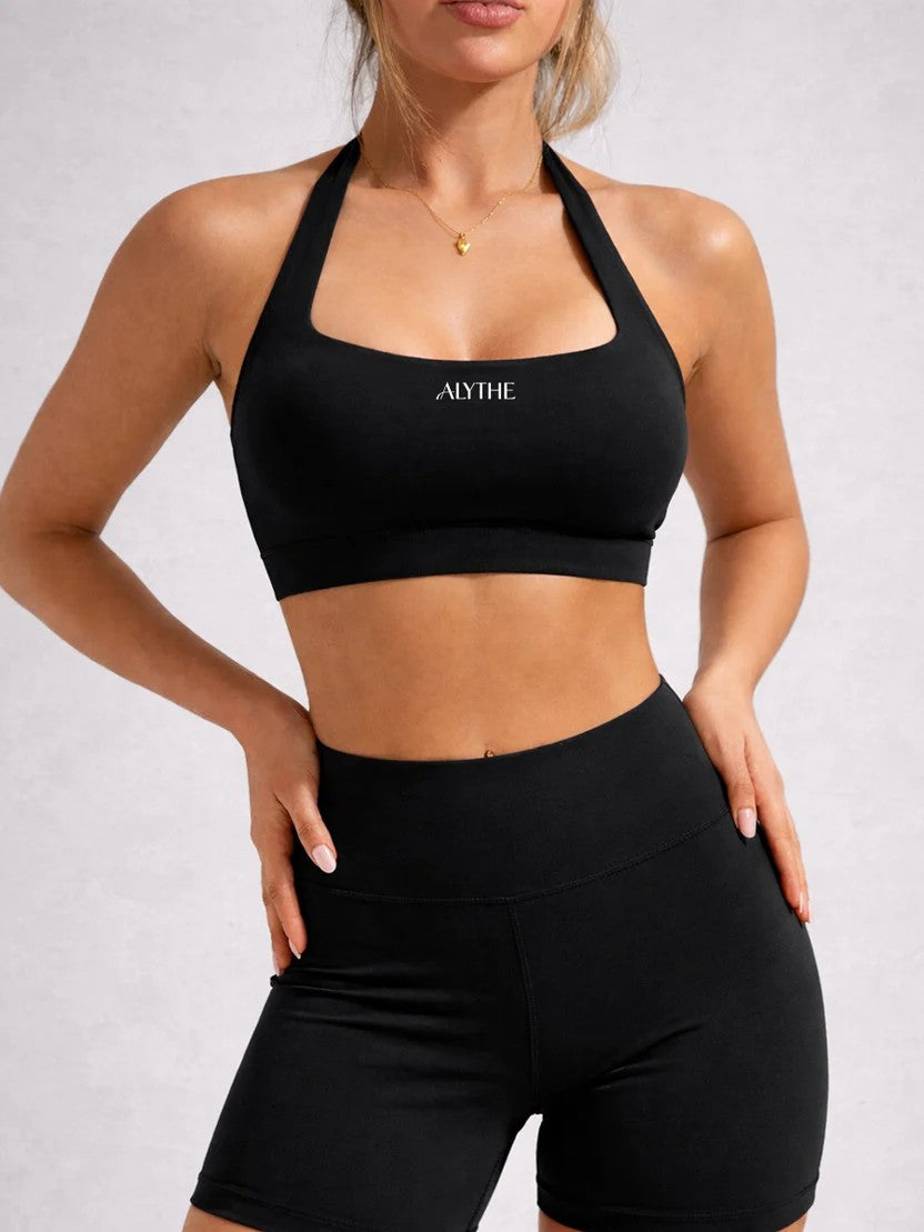 Scoop Neck Open Back Bra Top Black