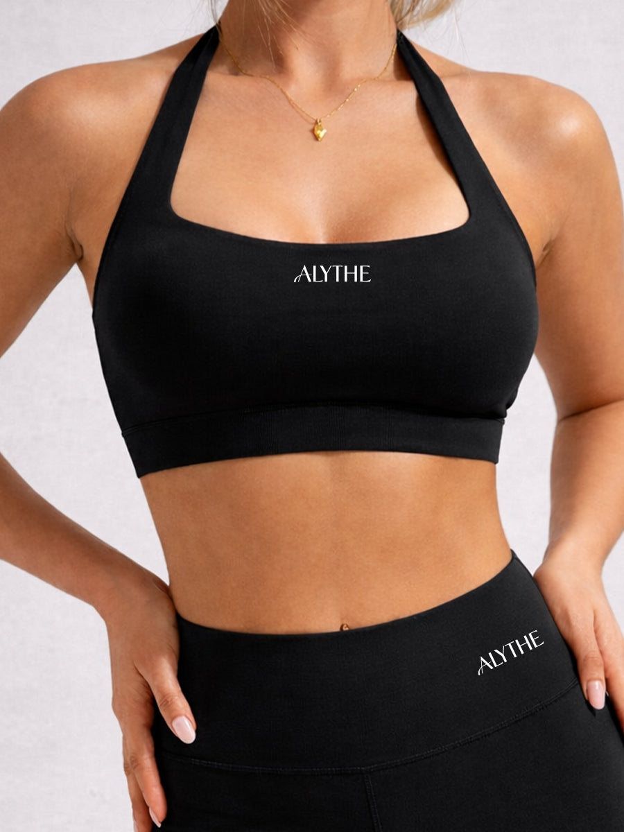 Scoop Neck Open Back Bra Top Black