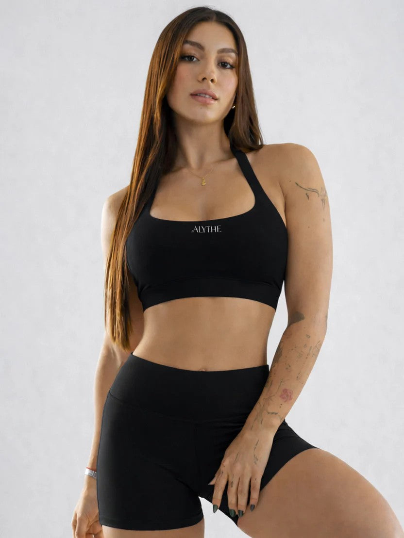 Scoop Neck Open Back Bra Top Black