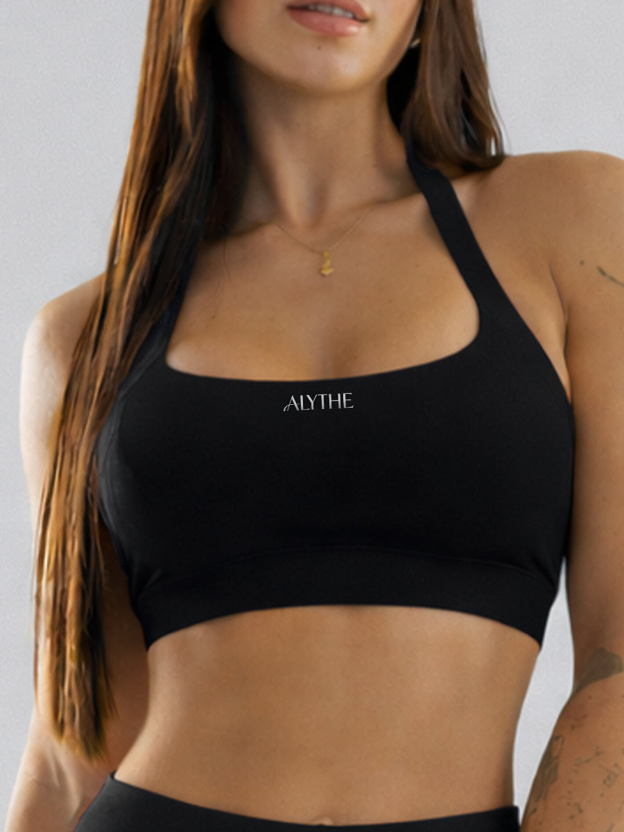 Scoop Neck Open Back Bra Top Black