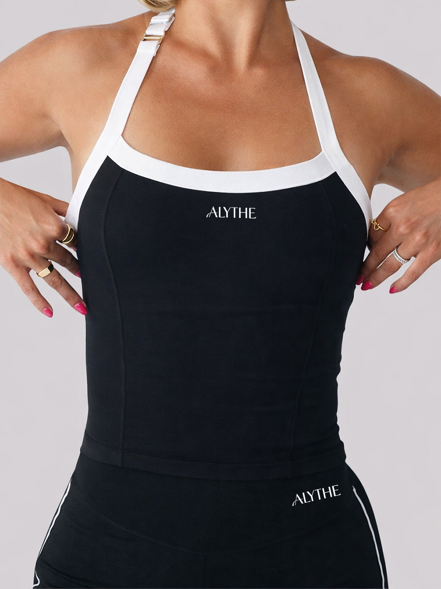 Contrast Halter Tank Top Black