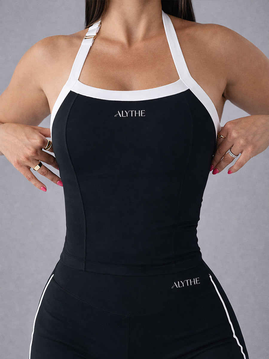 Contrast Halter Tank Top Black