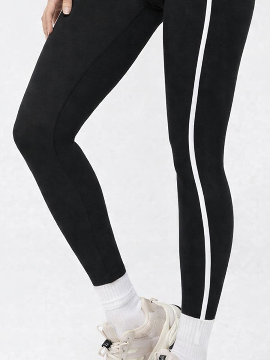 Crossover Waist Contrast Trim Leggings Black