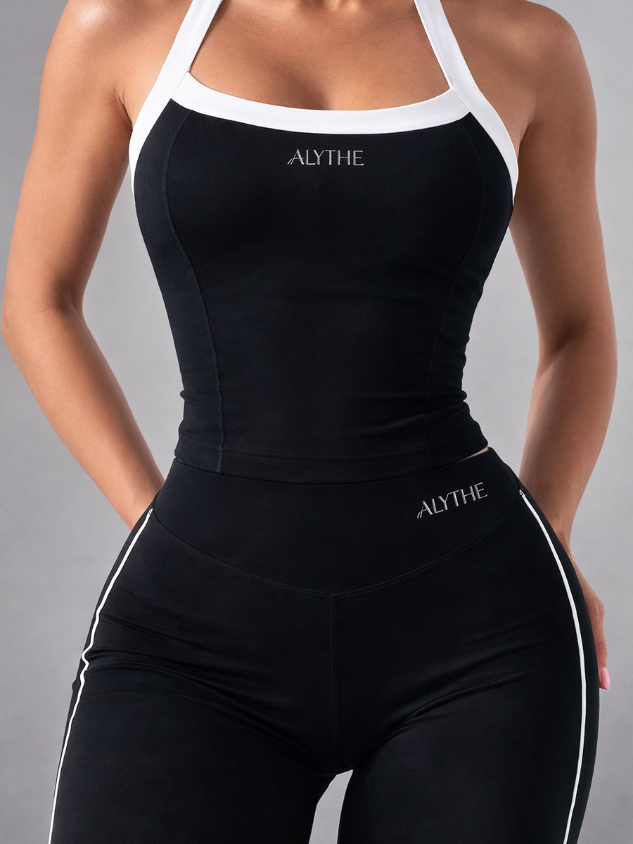 Contrast Halter Tank Top Black