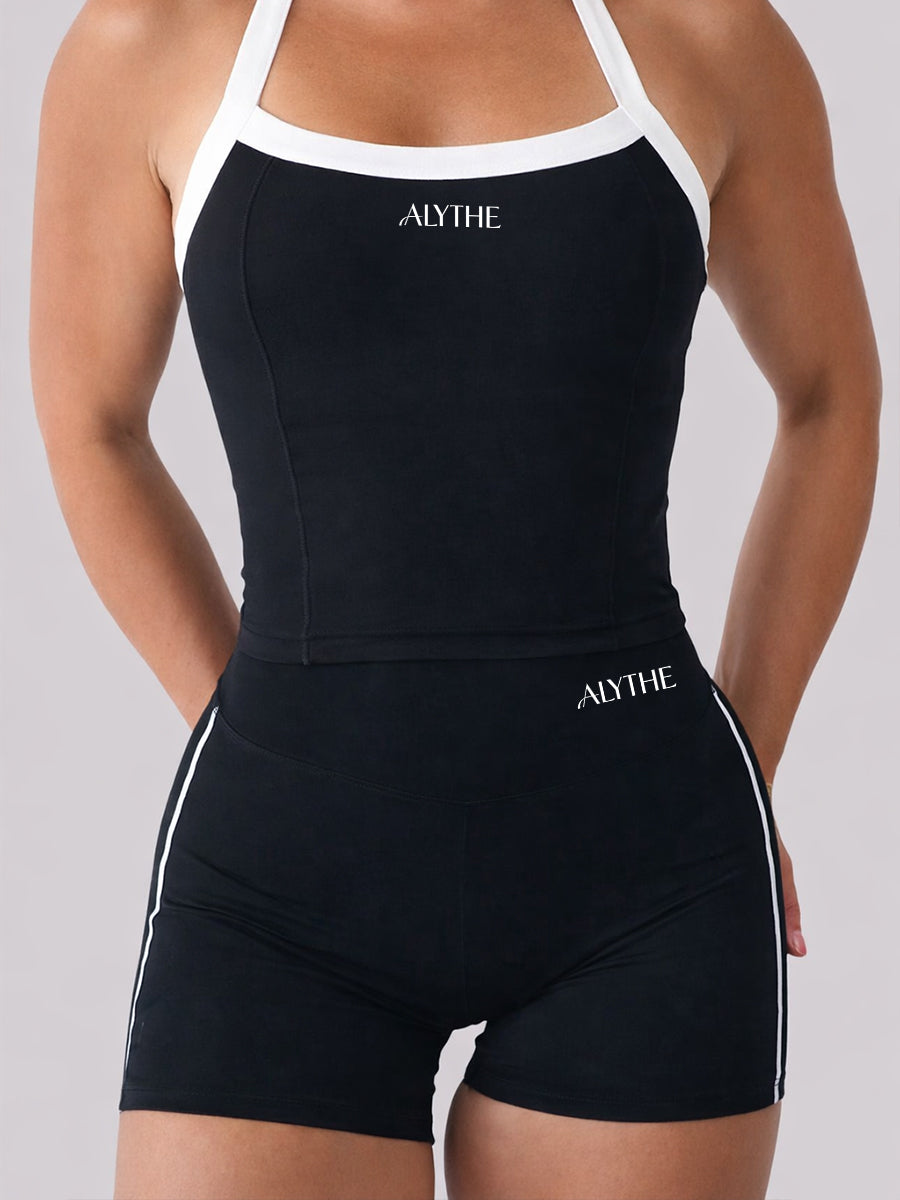 Contrast Halter Tank Top Black