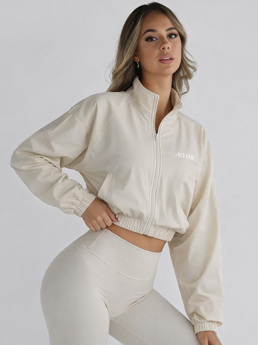 Full Zip High Neck Jacket Beige