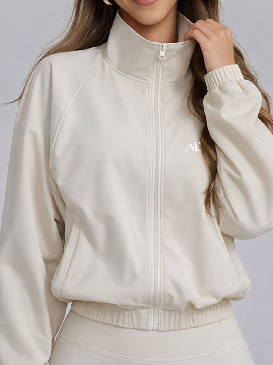 Full Zip High Neck Jacket Beige