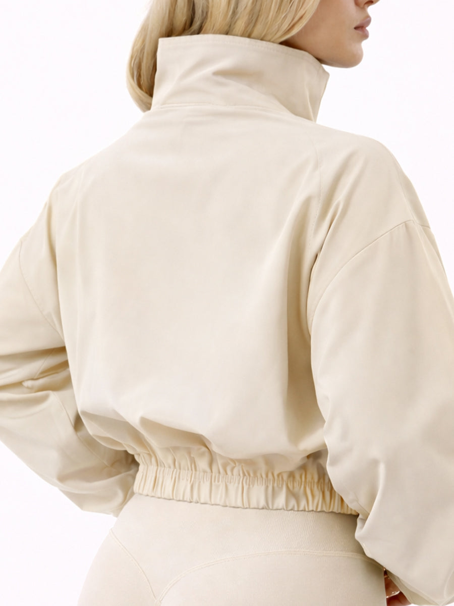 Full Zip High Neck Jacket Beige