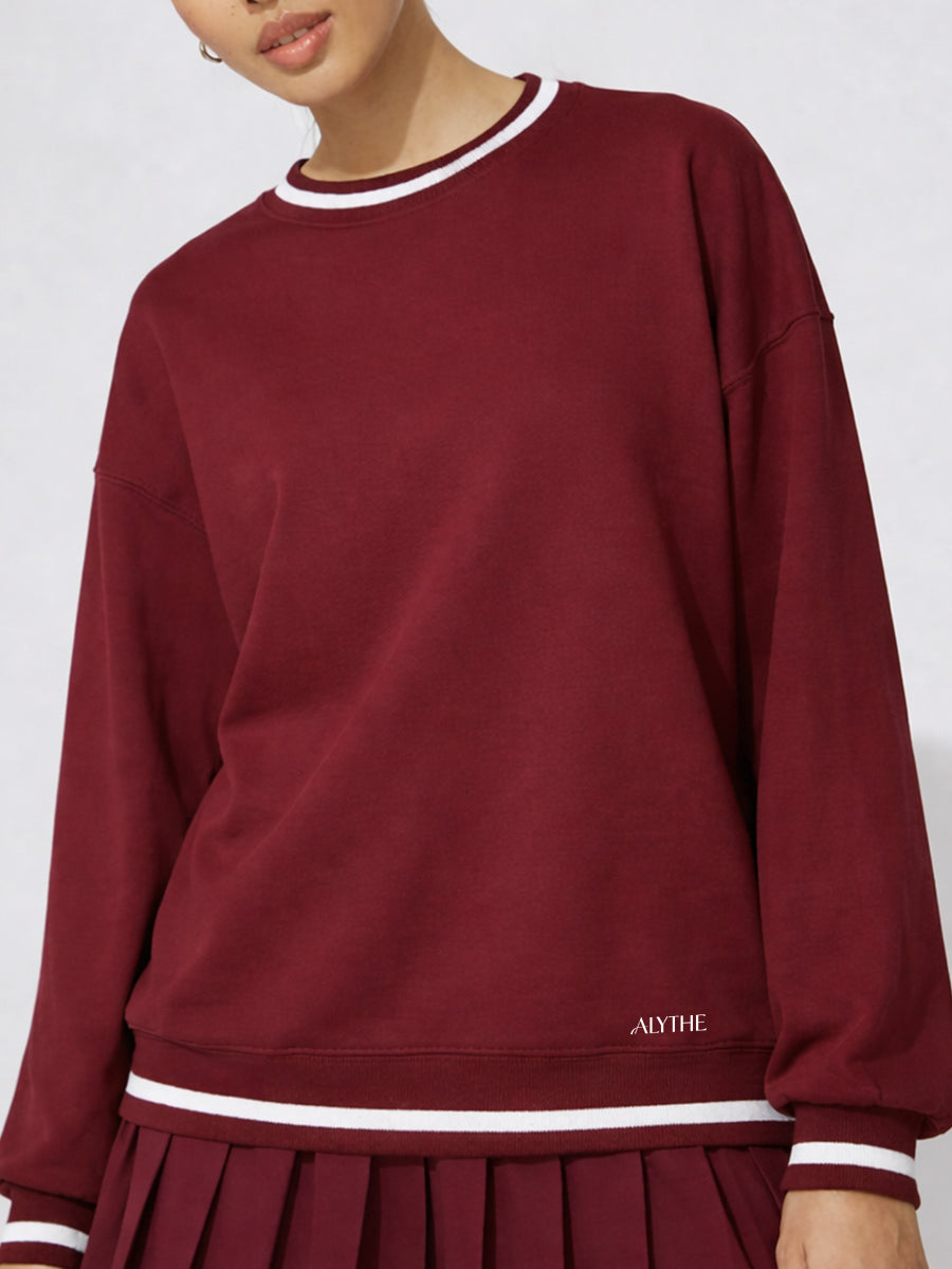 Crew Neck Contrast Trim Sweatshirt Red