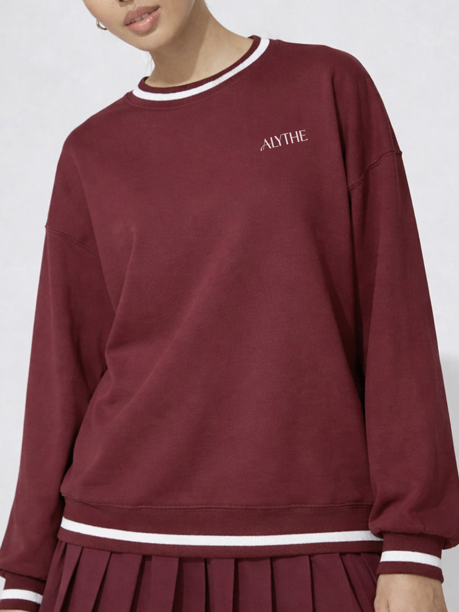 Crew Neck Contrast Trim Sweatshirt Burnt Red