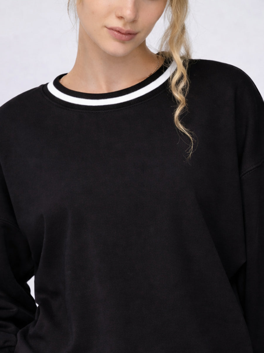Crew Neck Contrast Trim Sweatshirt Black