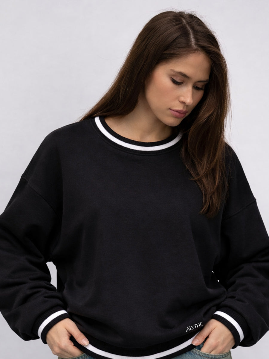 Crew Neck Contrast Trim Sweatshirt Black