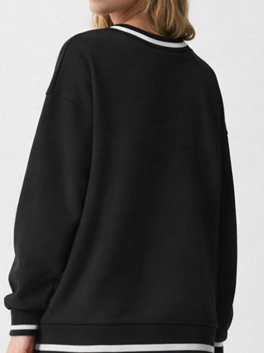 Crew Neck Contrast Trim Sweatshirt Black