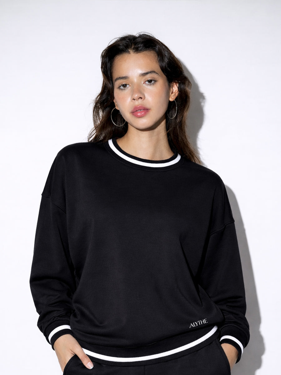Crew Neck Contrast Trim Sweatshirt Black