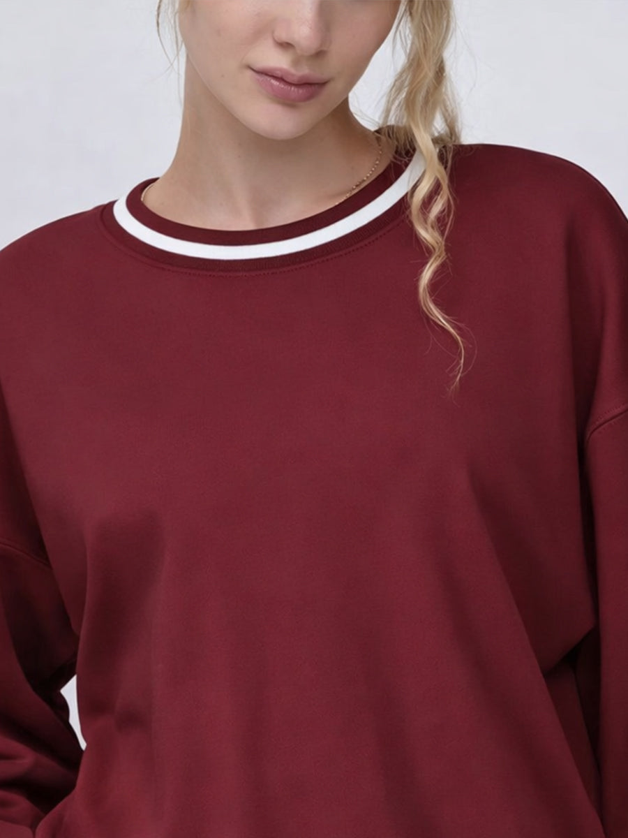 Crew Neck Contrast Trim Sweatshirt Red
