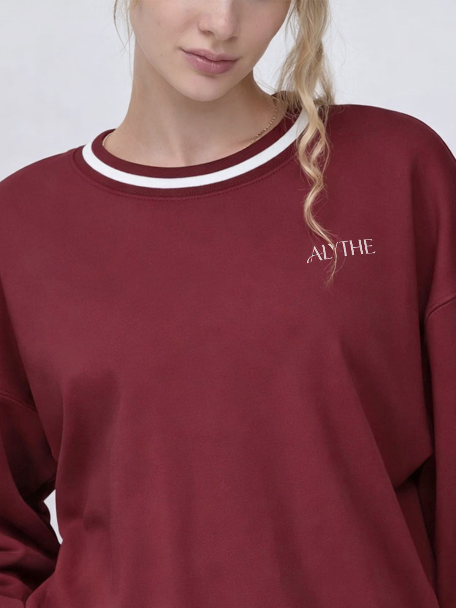 Crew Neck Contrast Trim Sweatshirt Burnt Red