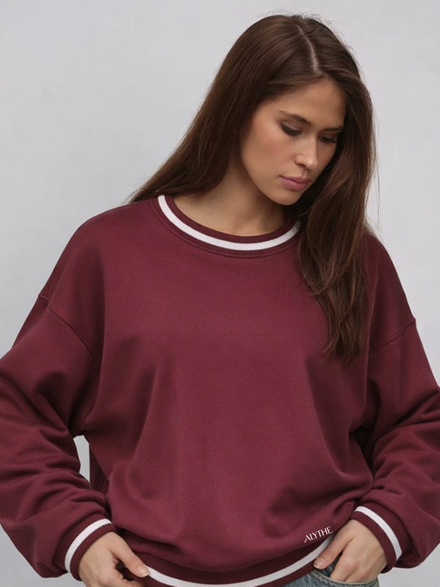 Crew Neck Contrast Trim Sweatshirt Red
