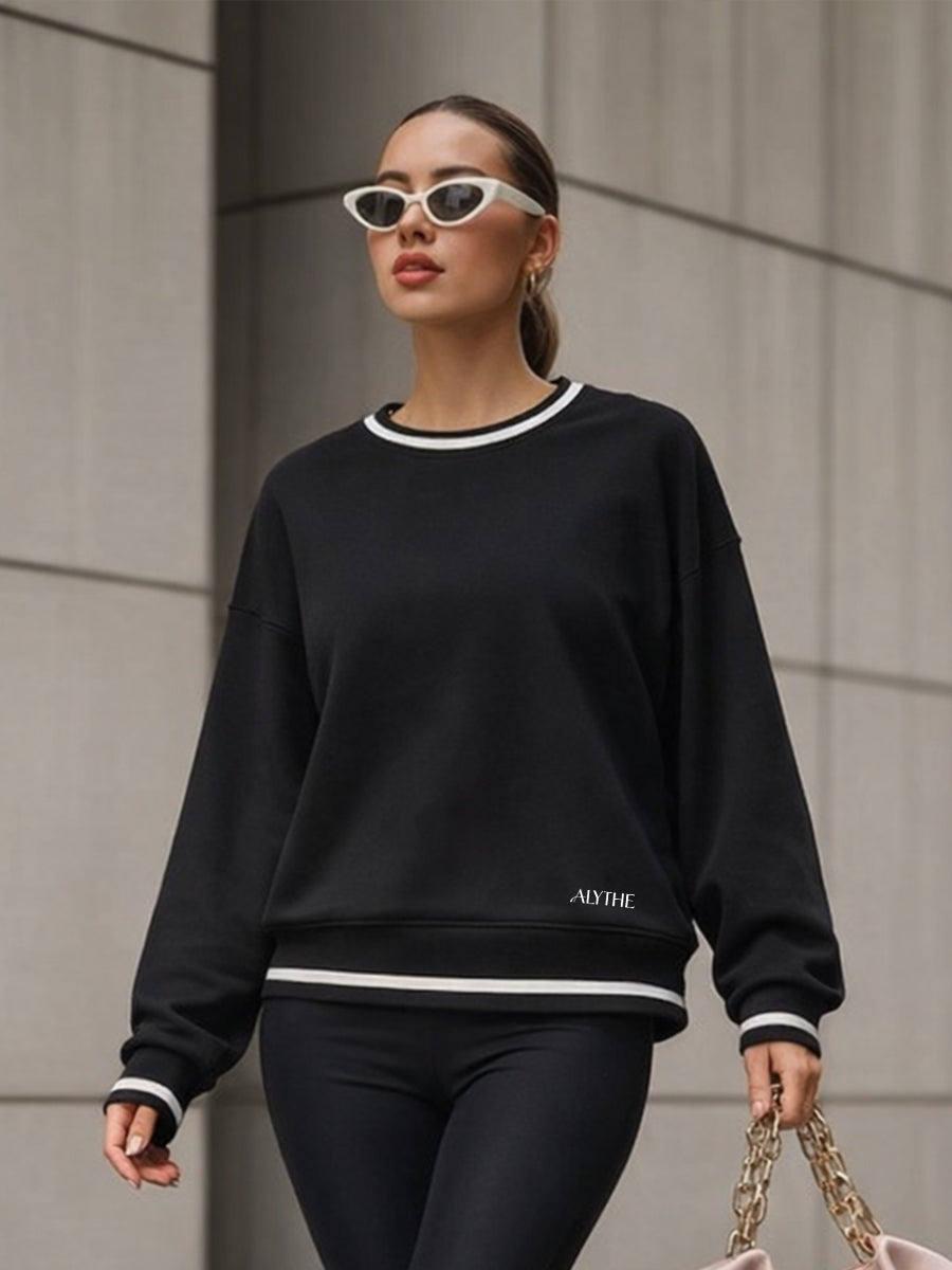 Crew Neck Contrast Trim Sweatshirt Black