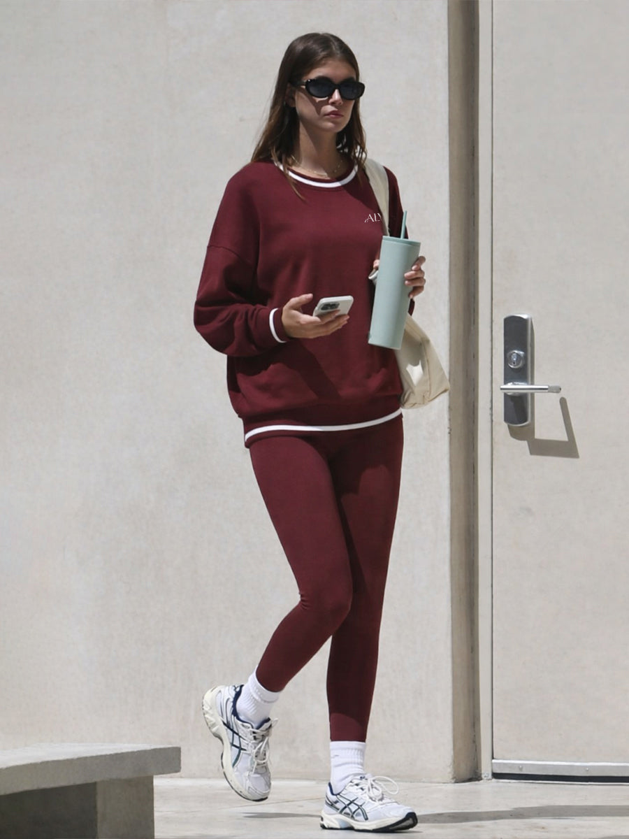 Crew Neck Contrast Trim Sweatshirt Burnt Red