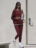 Crew Neck Contrast Trim Sweatshirt Burnt Red