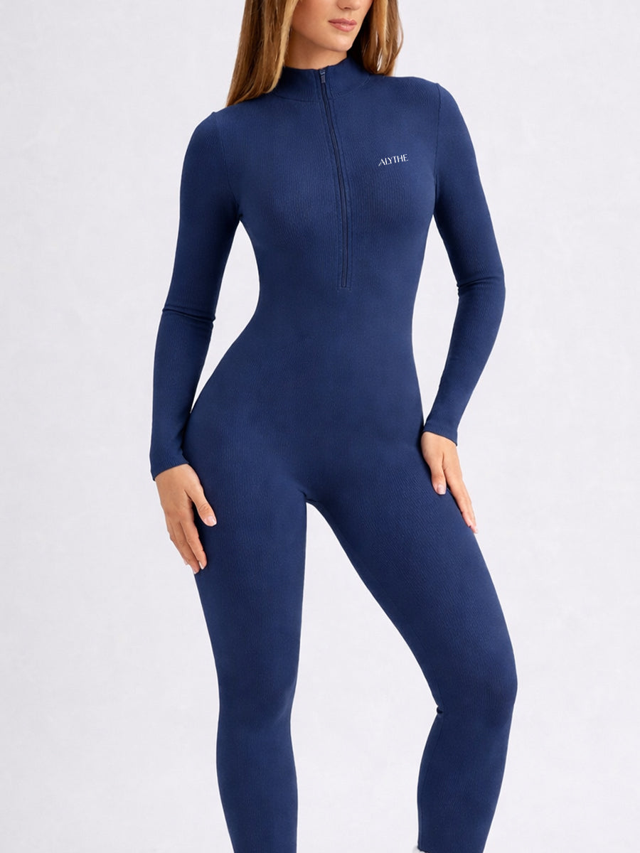 Long Sleeve Zip Front Jumpsuit Navy