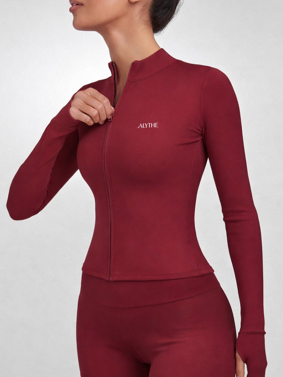 Long Sleeve Zip Front Jacket Burnt Red