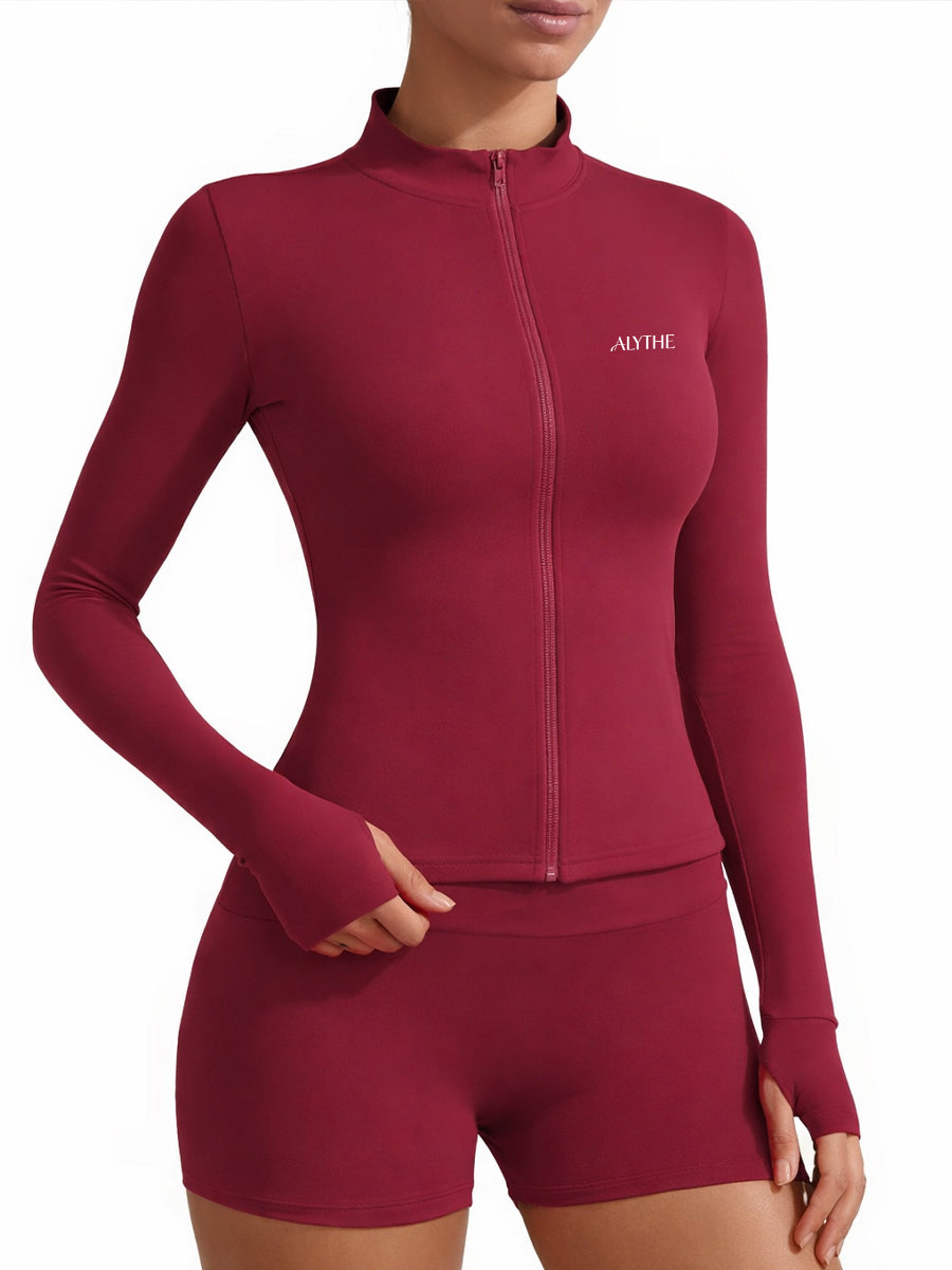 Long Sleeve Zip Front Jacket Burnt Red