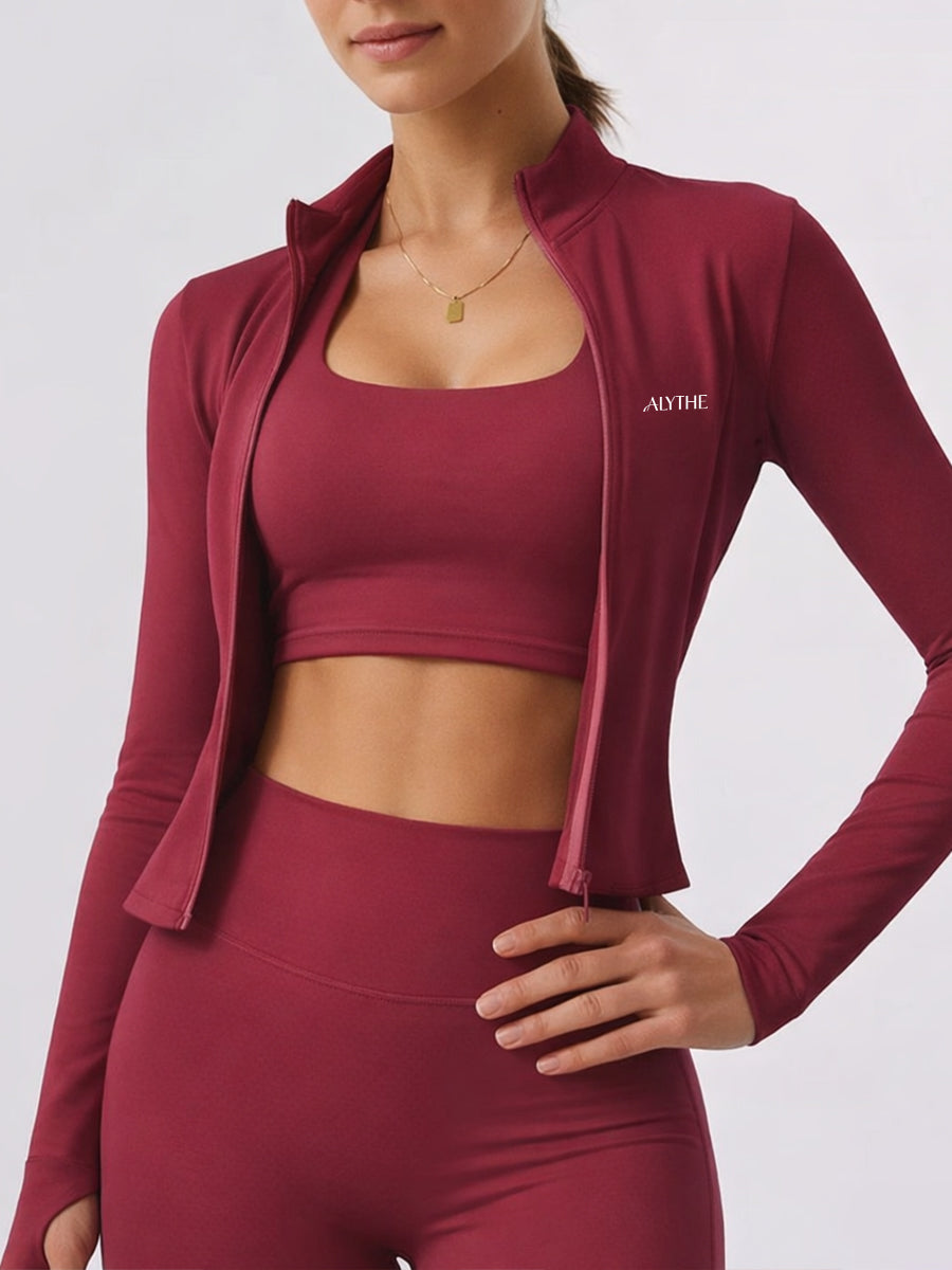 Long Sleeve Zip Front Jacket Burnt Red