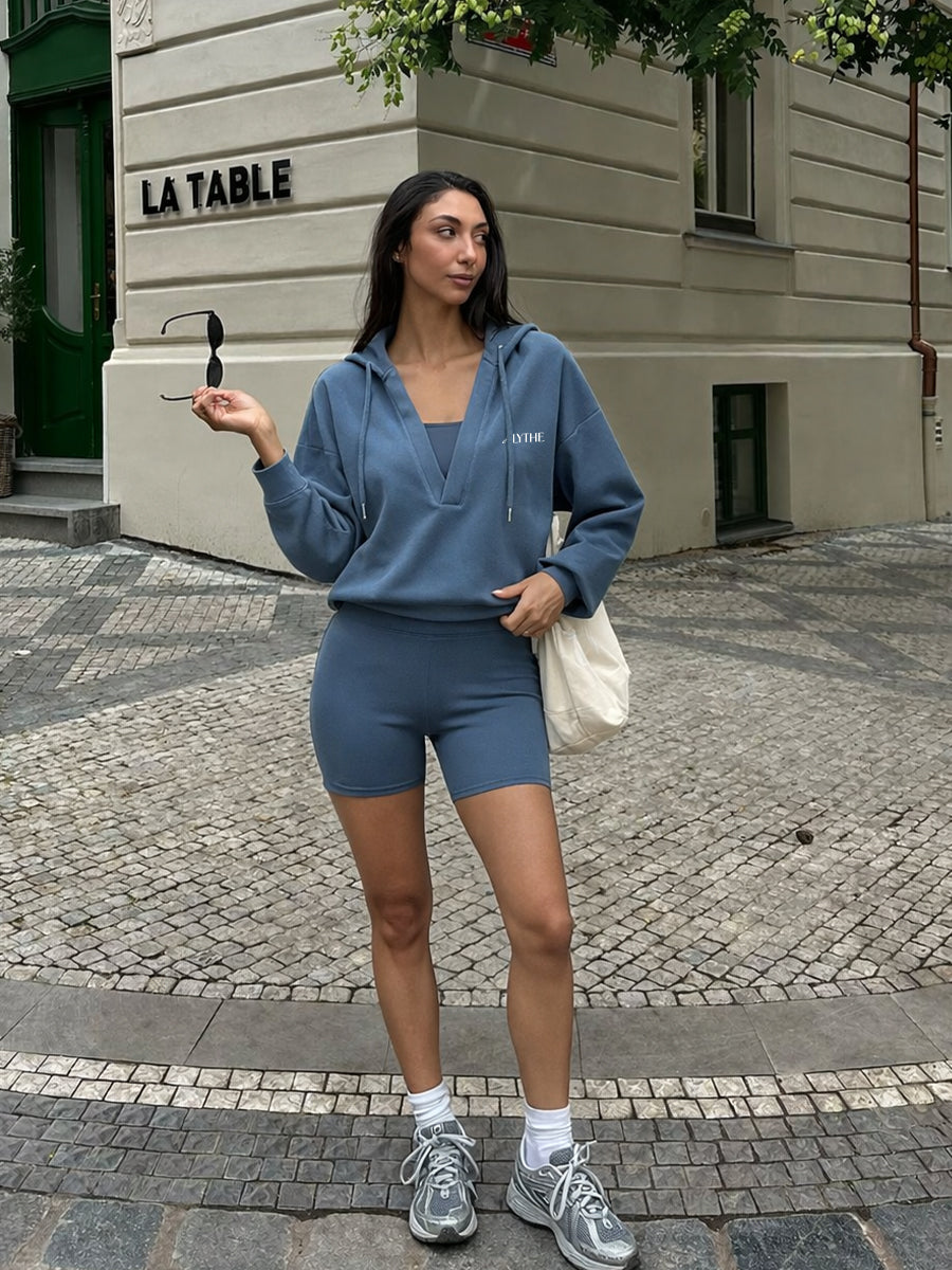 V Neck Hoodie Blue