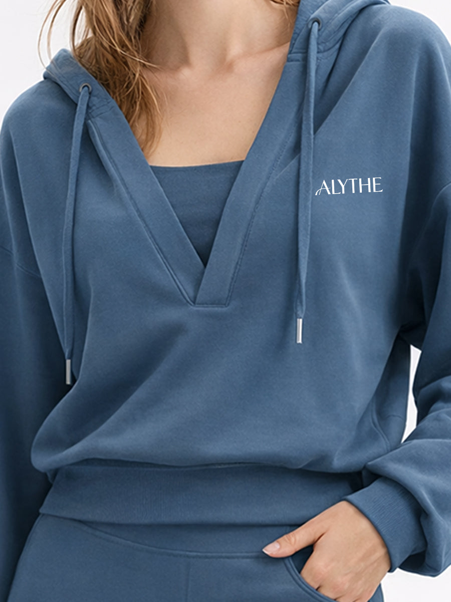 V Neck Hoodie Blue