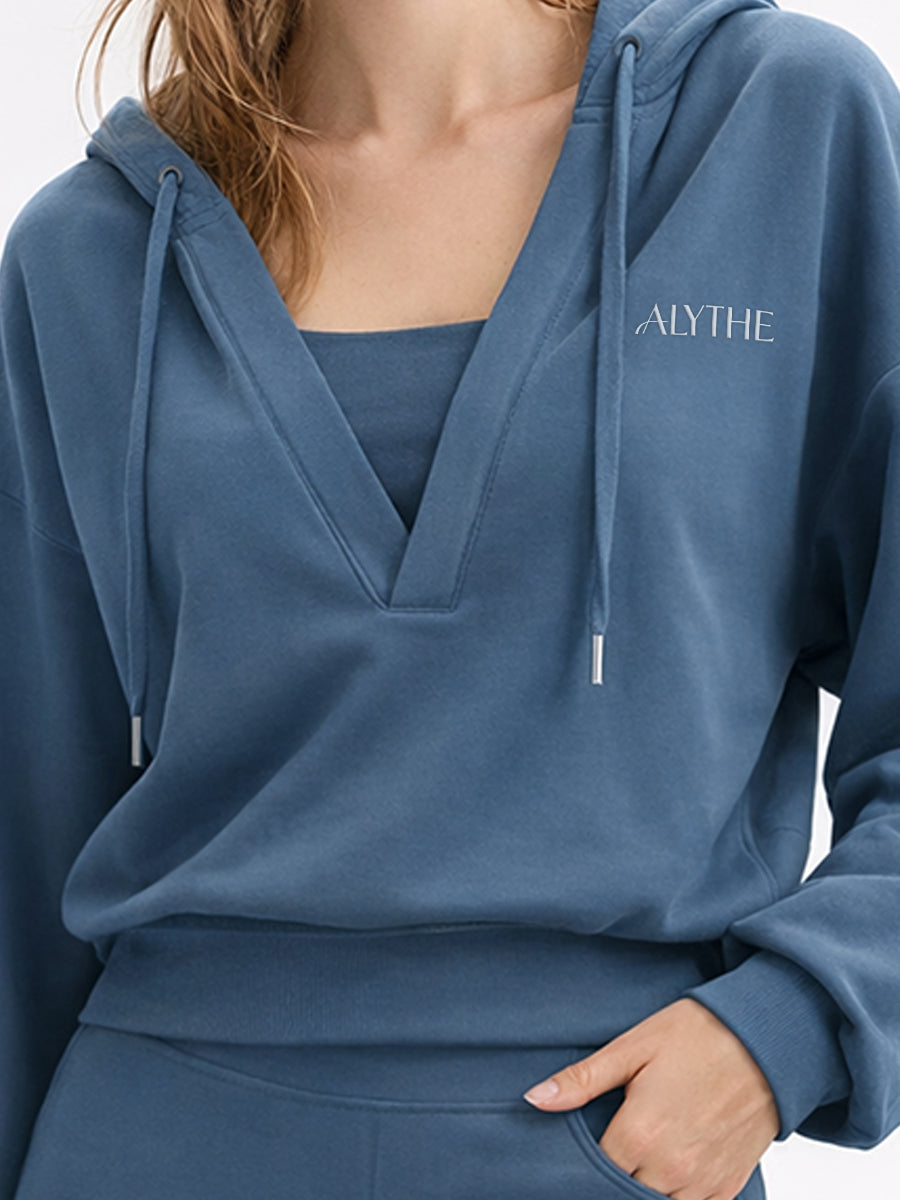 V Neck Hoodie Blue