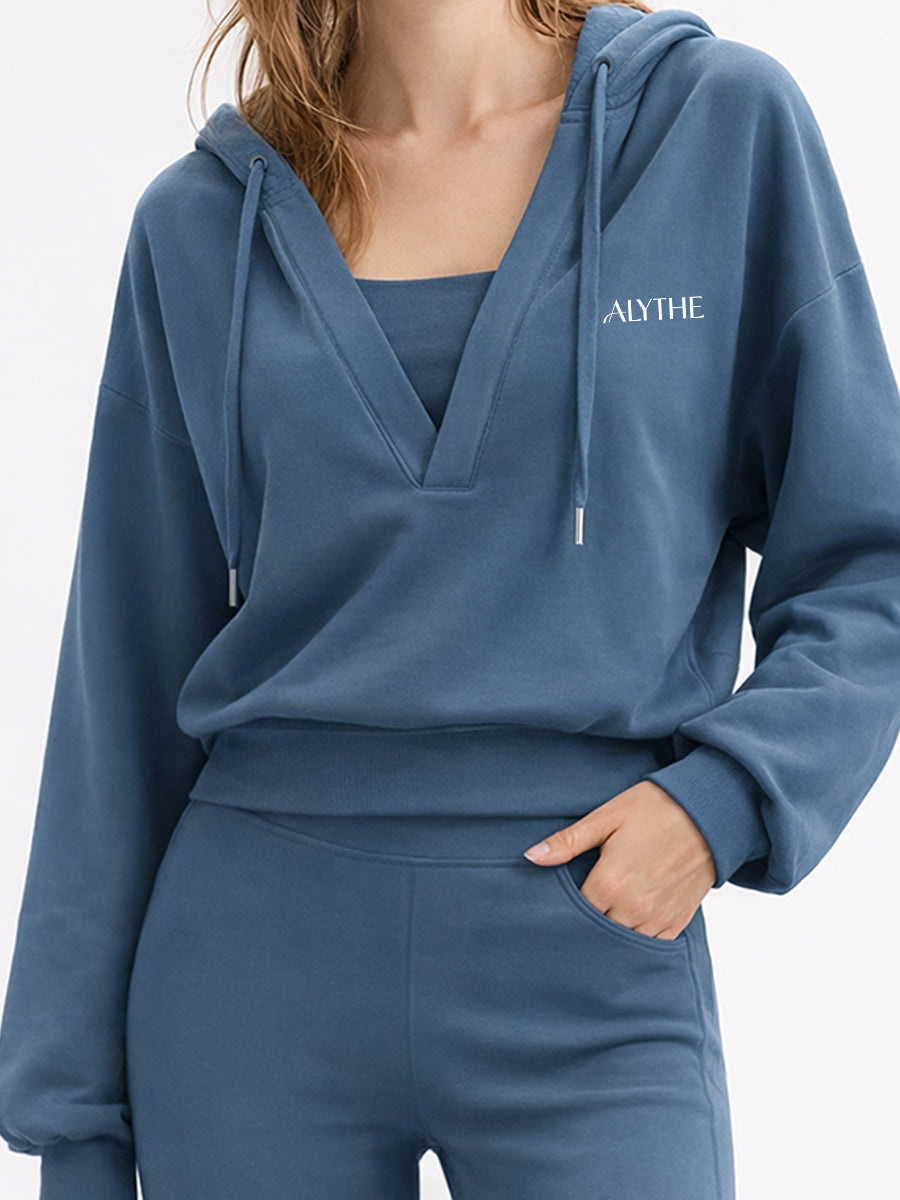 V Neck Hoodie Blue