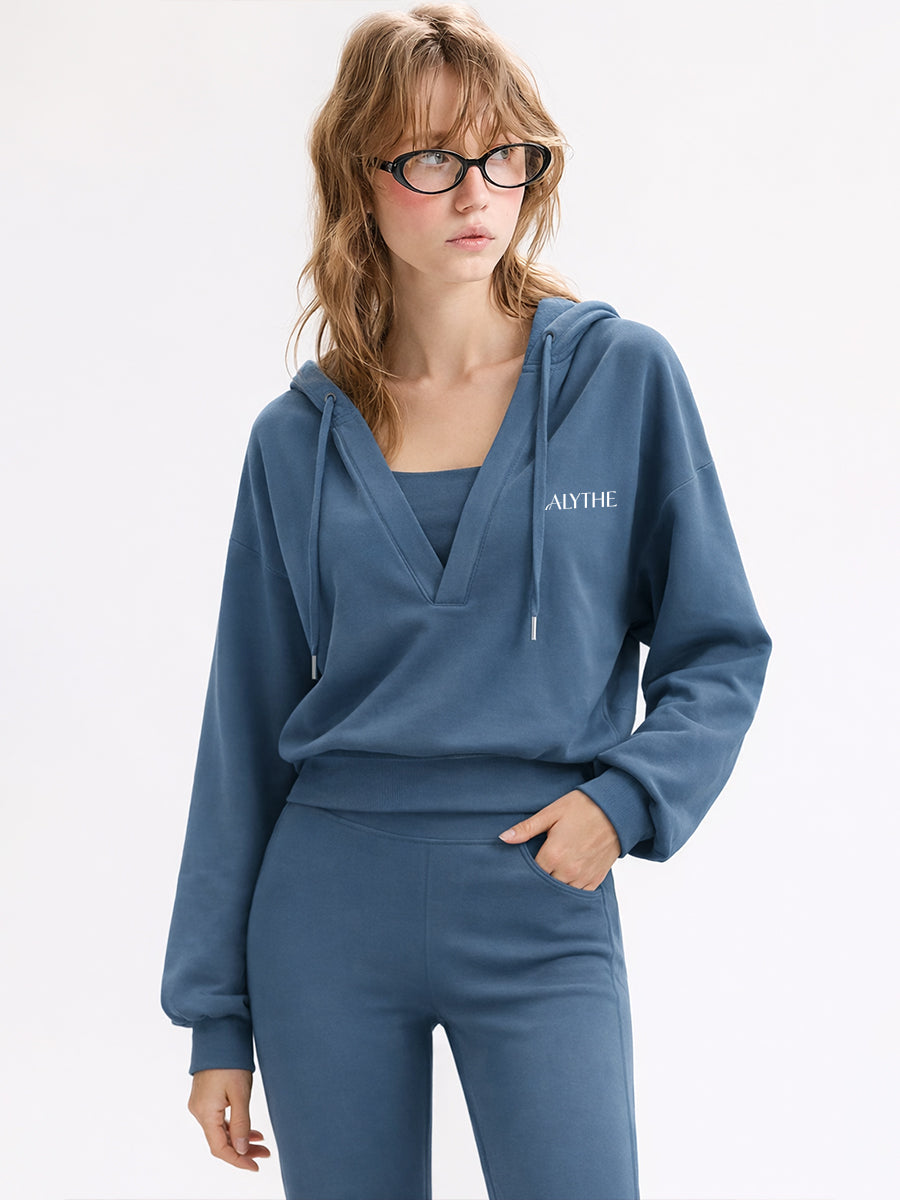 V Neck Hoodie Blue
