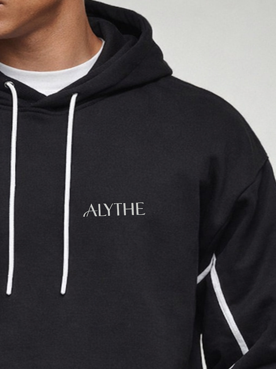 Contrast Panel Pullover Hoodie Black