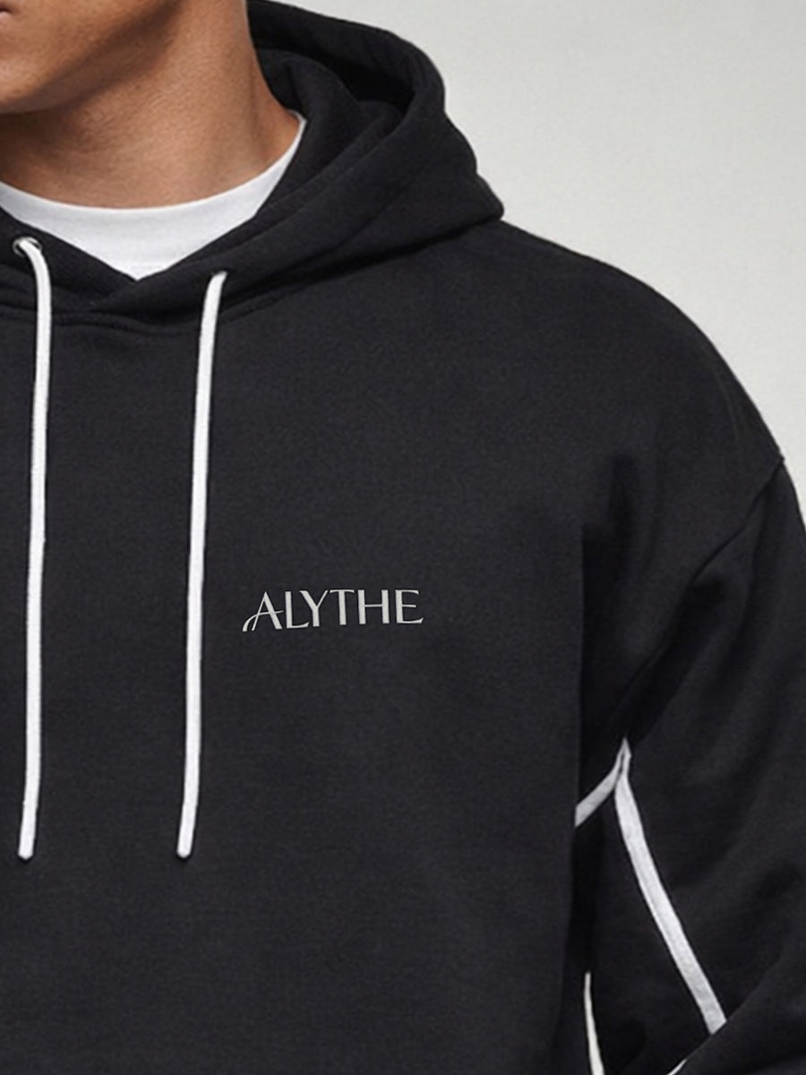 Contrast Panel Pullover Hoodie Black