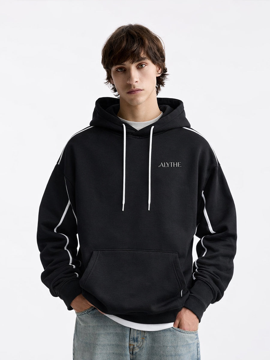 Contrast Panel Pullover Hoodie Black