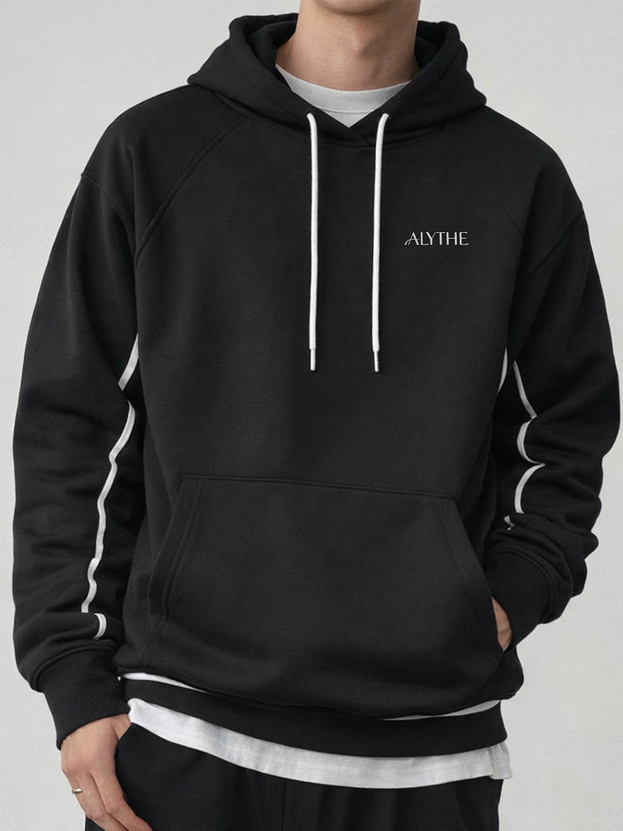 Contrast Panel Pullover Hoodie Black