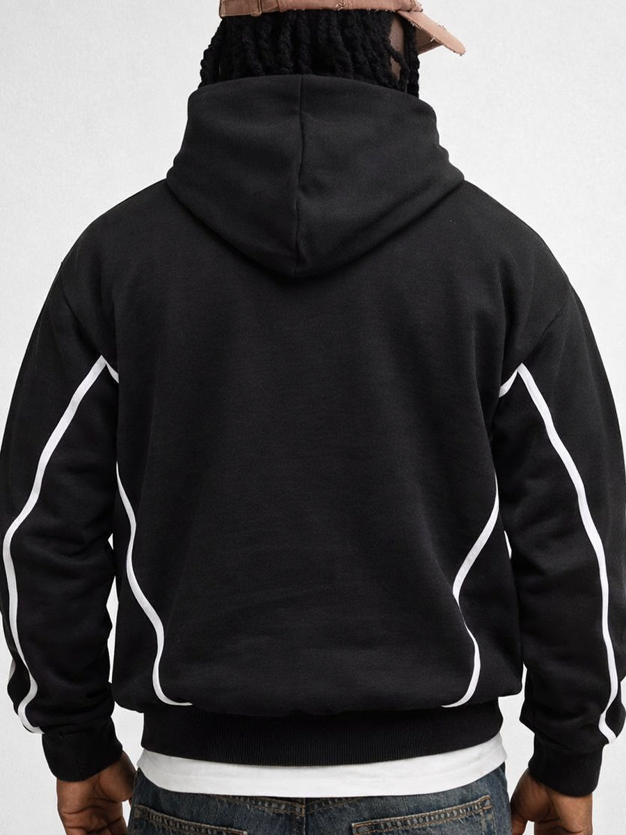 Contrast Panel Pullover Hoodie Black