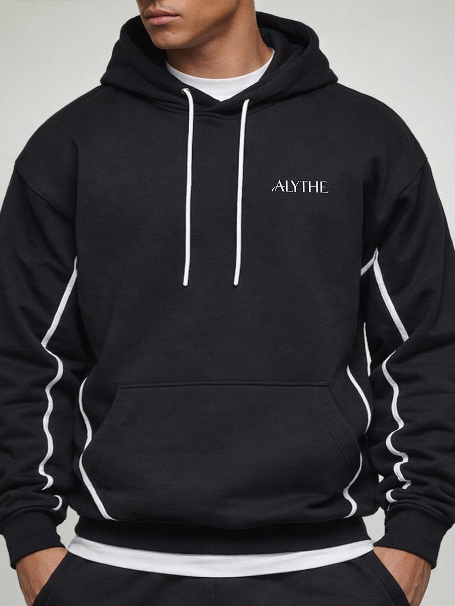 Contrast Panel Pullover Hoodie Black