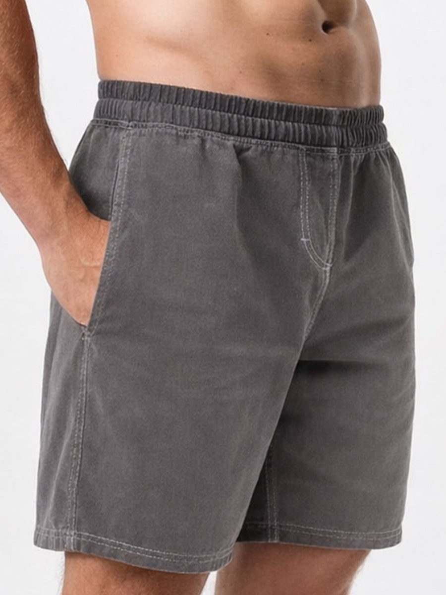 Elastic Waist Casual Shorts Grey