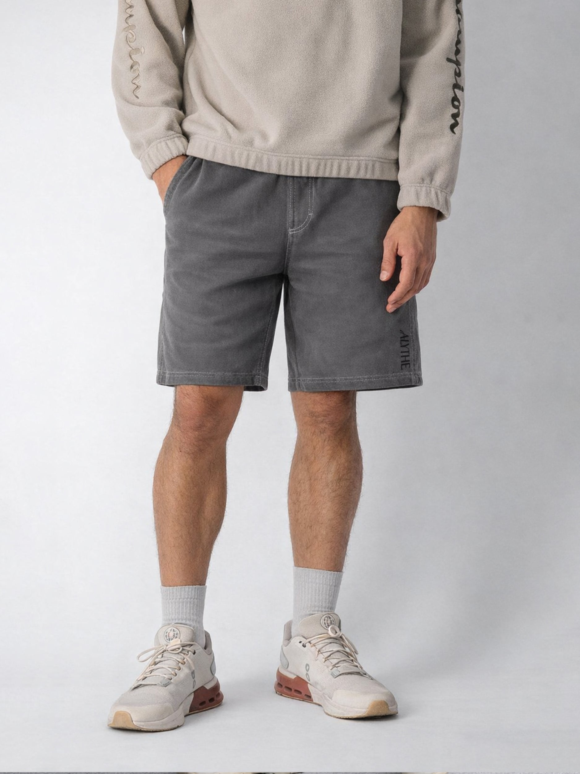 Elastic Waist Casual Shorts Grey